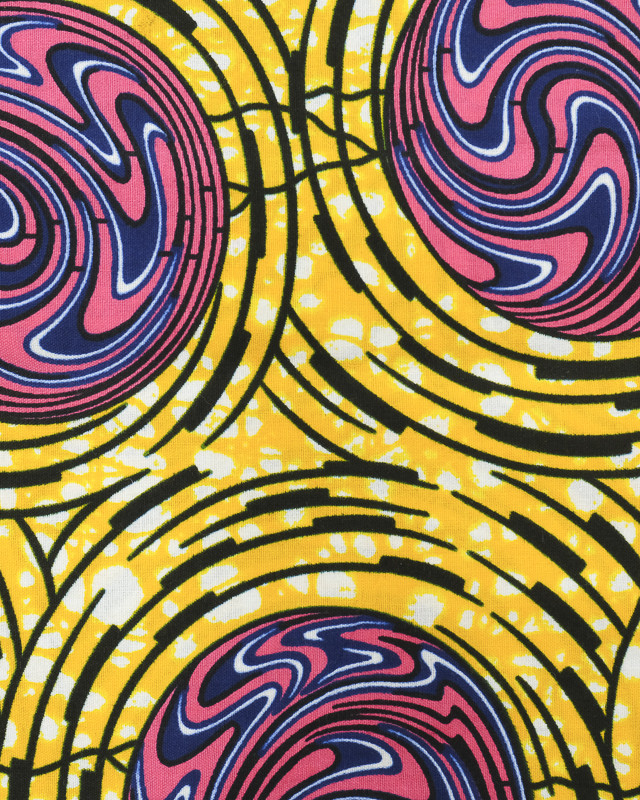 Tissu Wax Cercle Rose Fond Jaune - Maison Klem